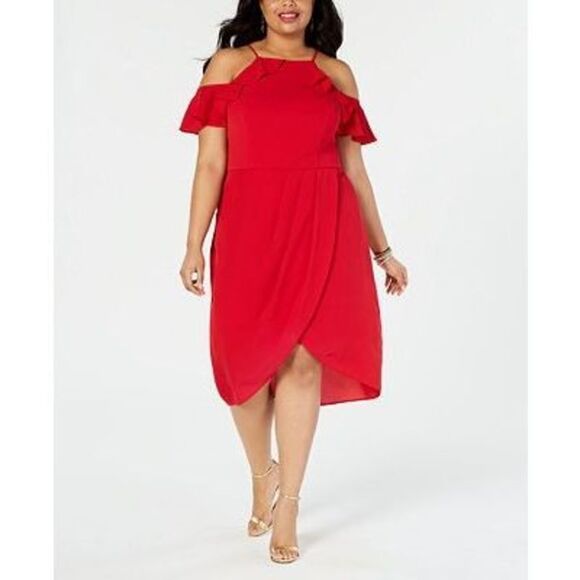 City Studio Plus Size Cold-Shoulder Ruffle-Trim Dress Size 20W - Picture 3 of 13